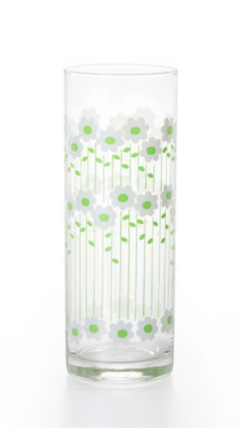 Aderia, white green flower pattern tall water glass cup