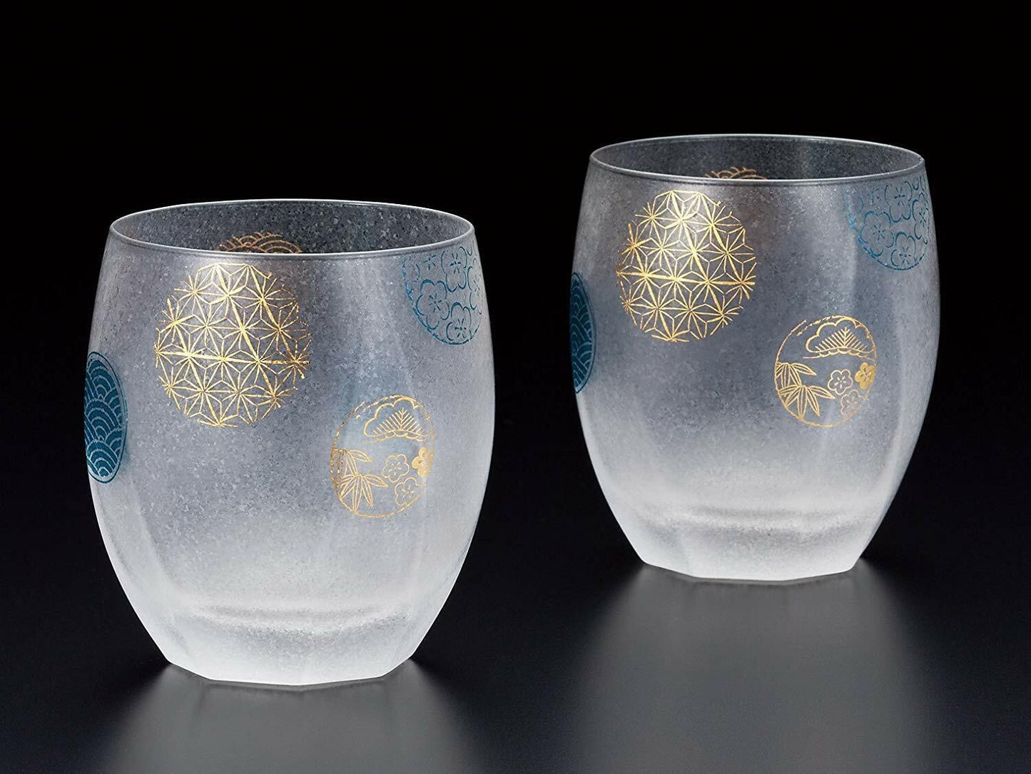 Aderia,A pair of frosted cups with round bamboo and cloud patterns