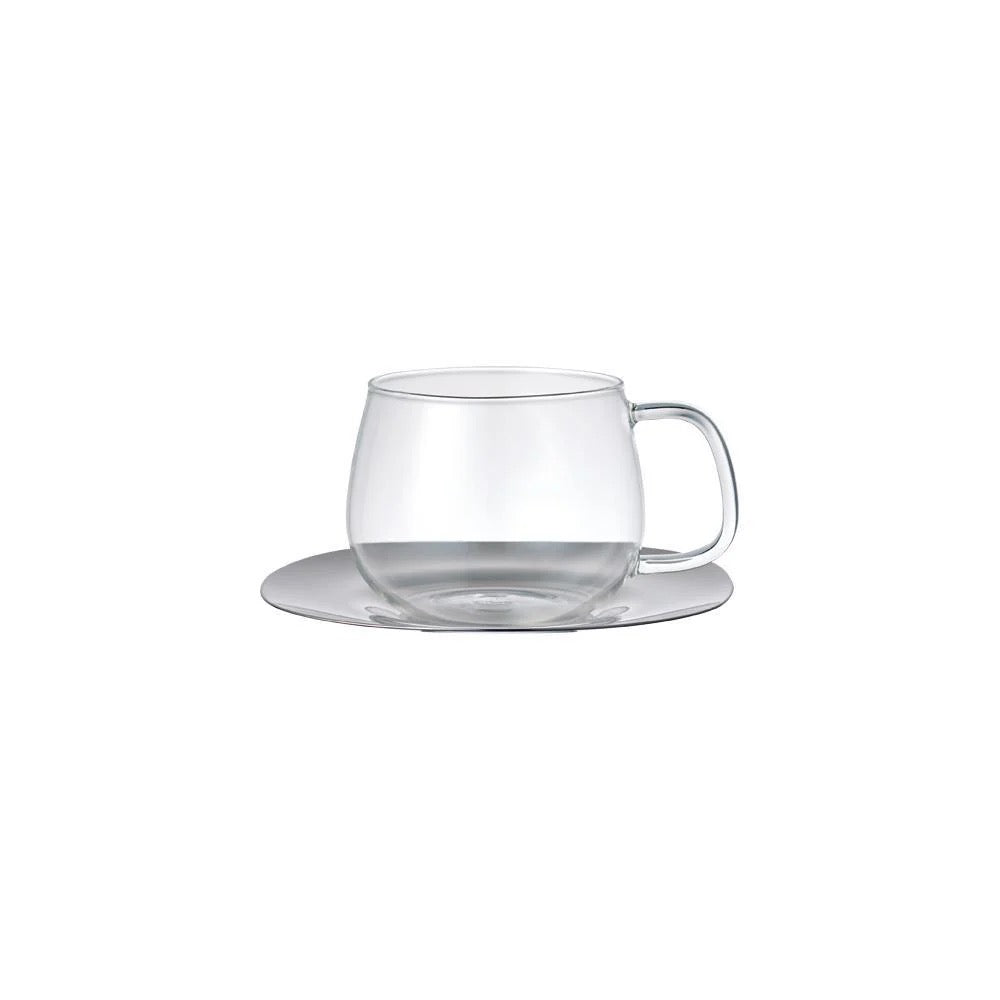 Kinto, Glass Tea/coffee Cup with handle and metal coaster