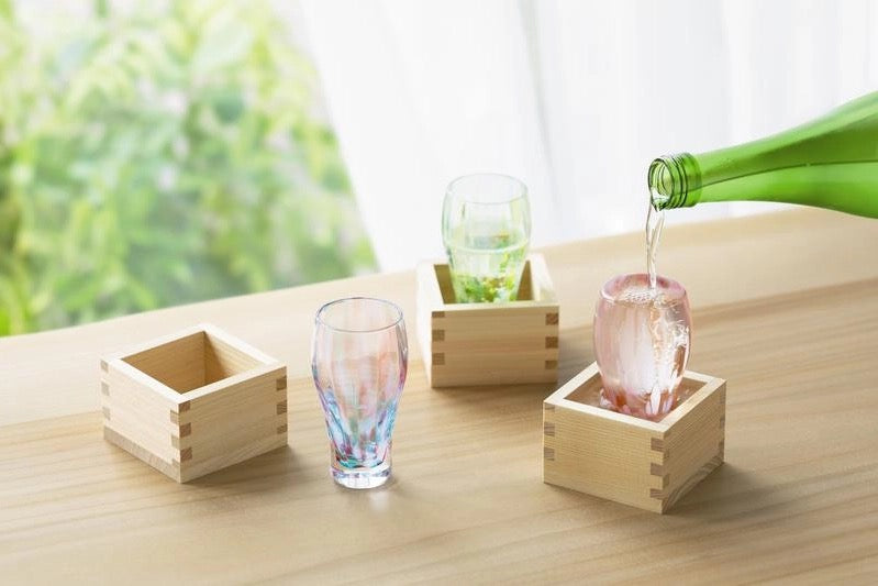 Aderia, Colorful glass sake cup with wooden box