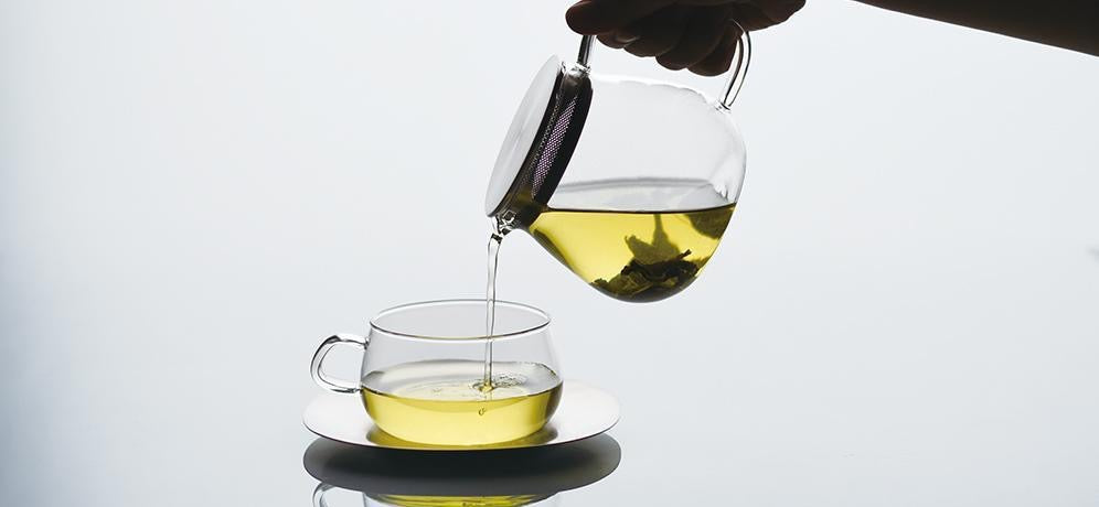 Kinto, Glass Tea/coffee Cup with handle and metal coaster